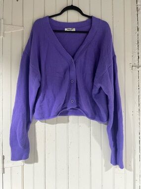Double Zero Cropped V-Neck Button Cardigan - Purple